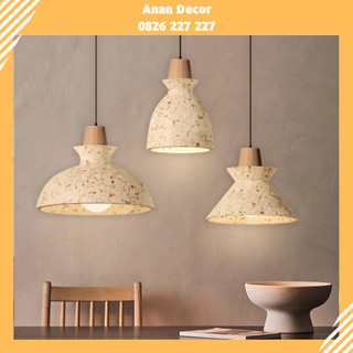 Đèn thả đá mài Composite khảm trai, đui gỗ chưa bao gồm bóng đèn URI