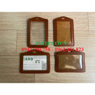 Bao da đựng thẻ nhân viên dọc 8,6 x 5,4cm - mặt thẻ da nâu dọc - Bao thẻ da 1 mặt