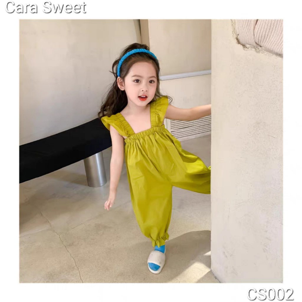 Jumpsuit hai dây tay bèo xanh cốm siêu xinh cho bé mặc mùa hè