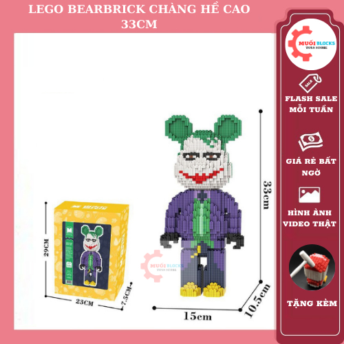 LEGO Gấu Bearbrick Hề Bộ đồ chơi lắp ghép trang trí 3D decor Gấu Hề cao 33cm - MUỐI BLOCKS