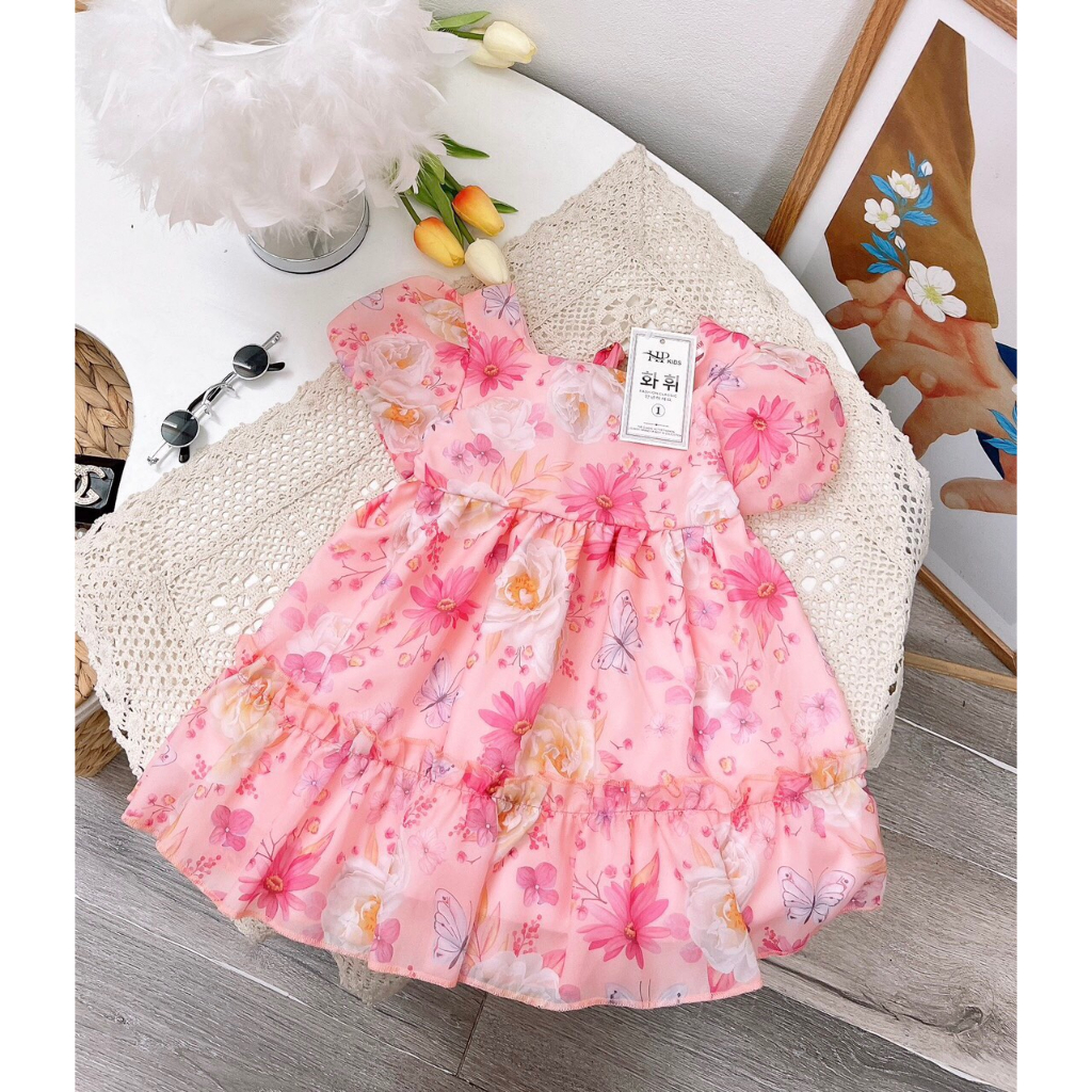 XẢ LẤY TUONG TÁC_Váy hoa tơ lụa cao cấp 2 lớp siêu đẹp cho bé 20-30kg, hàng H&P,_ thoitrangbeyeu j&bkids