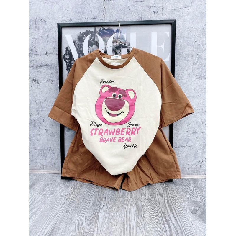 [ Rẻ vô địch ] Set bộ đùi chất cotton su raplang - Gấu raplang strawberry