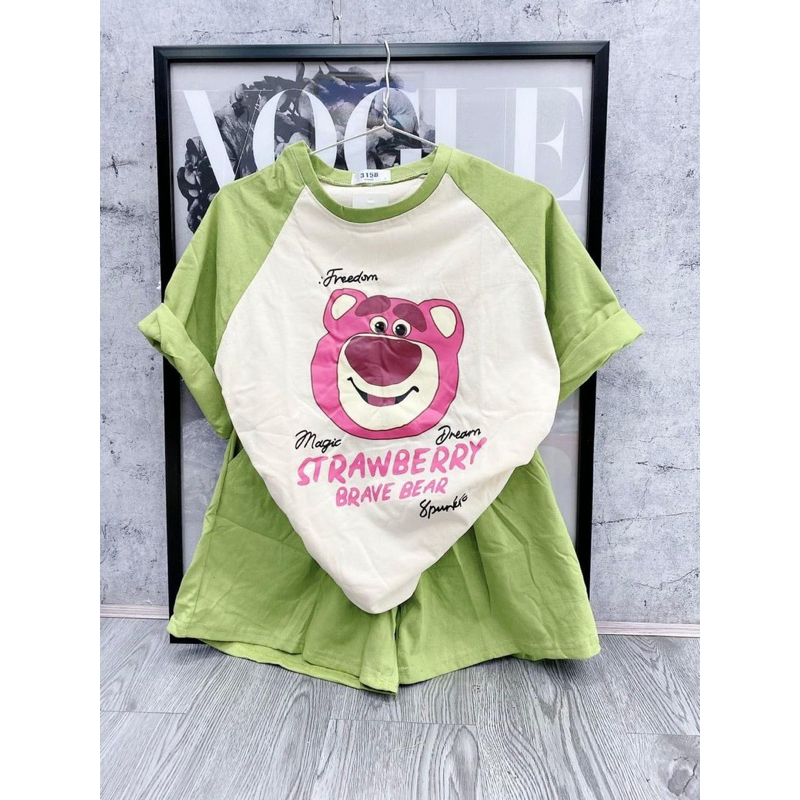 [ Rẻ vô địch ] Set bộ đùi chất cotton su raplang - Gấu raplang strawberry