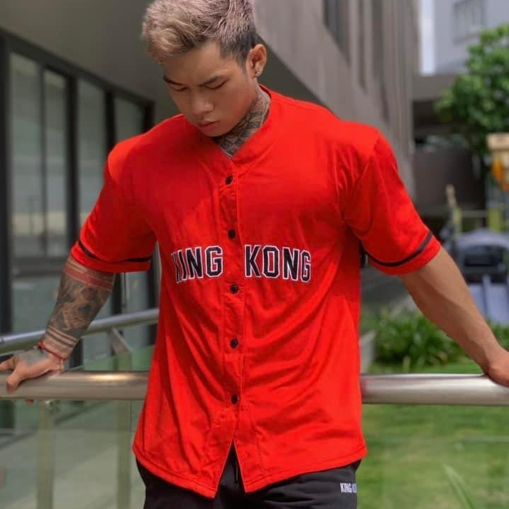 Áo Thun Oversize Nam Nữ Co Giãn Phong Cách Bóng Chày Cài Nút - Local Brand TB KINGKONG SPORT WEAR