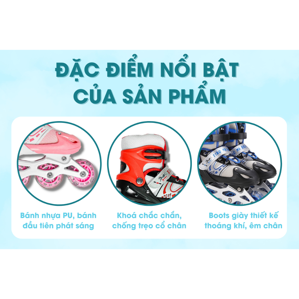 Giày Patin Trẻ Em  Bear - Có Đèn Bánh, Form Chắc Chắn, Phanh Chân An Toàn