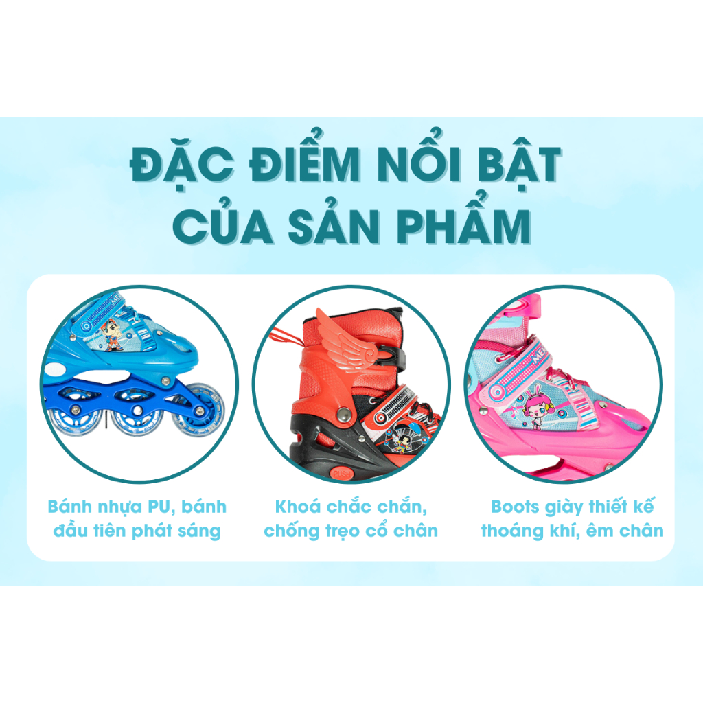 Giày Patin Trẻ Em  Measin - Có Đèn Bánh, Form Chắc Chắn, Phanh Chân An Toàn