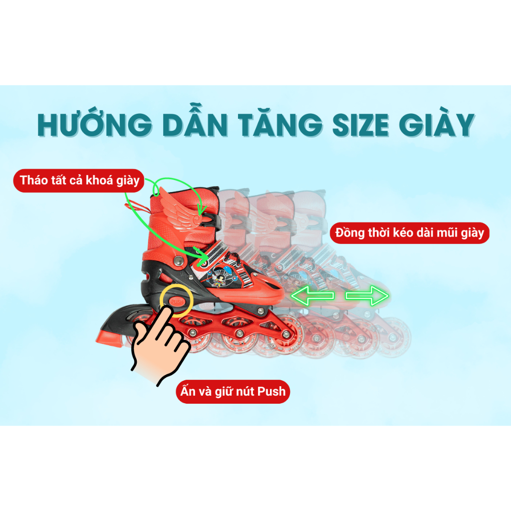 Giày Patin Trẻ Em  Measin - Có Đèn Bánh, Form Chắc Chắn, Phanh Chân An Toàn