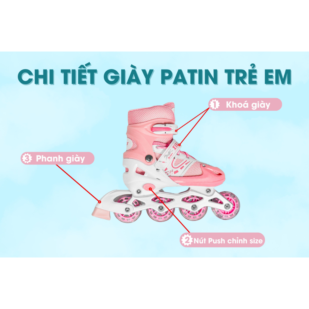 Giày Patin Trẻ Em  Bear - Có Đèn Bánh, Form Chắc Chắn, Phanh Chân An Toàn