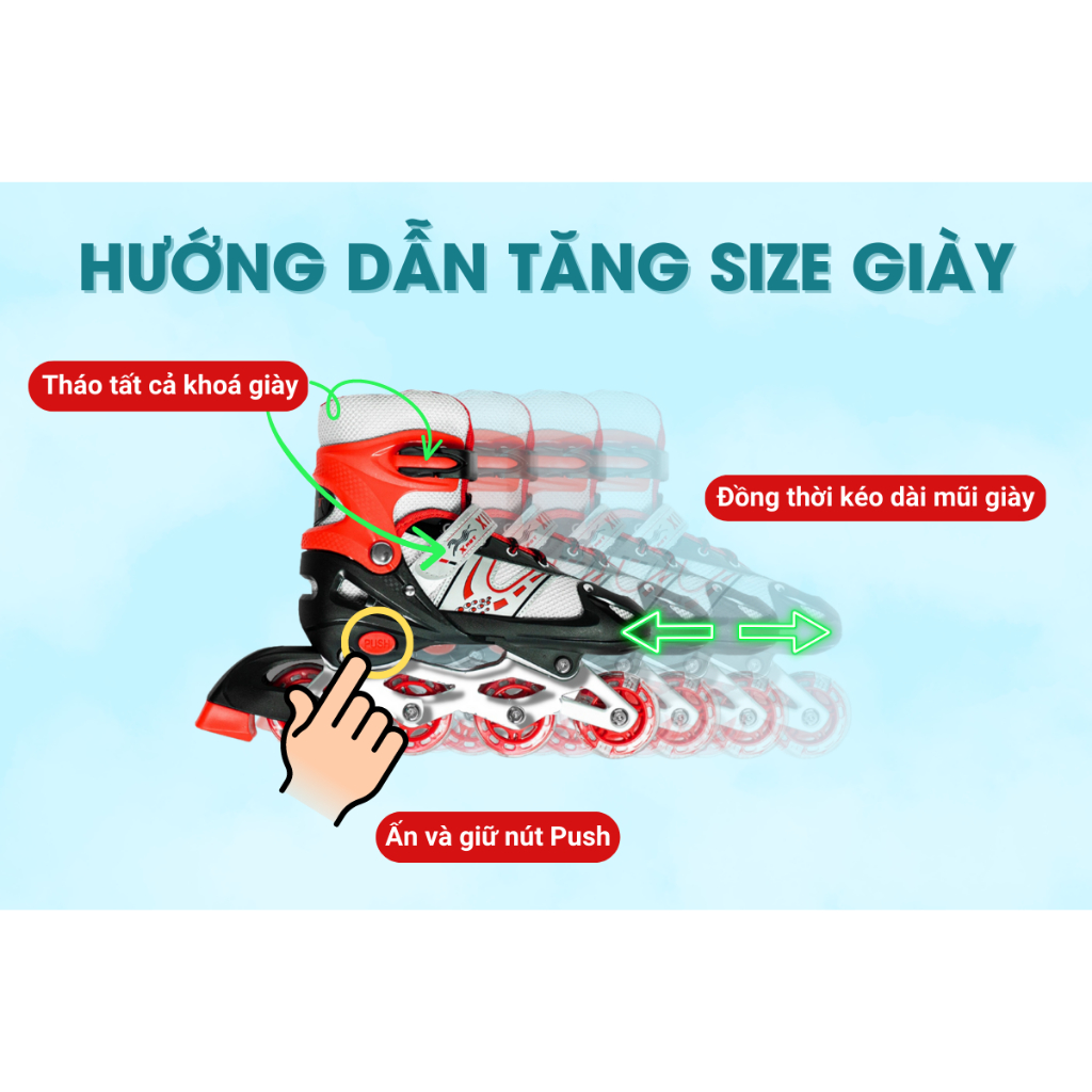 Giày Patin Trẻ Em  Bear - Có Đèn Bánh, Form Chắc Chắn, Phanh Chân An Toàn