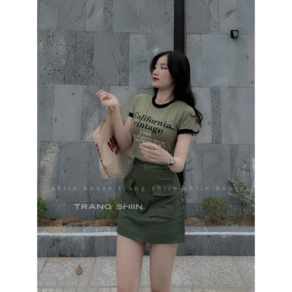 Sét bộ đồ nữ áo cotton cổ tròn xinh xắn họa tiết in chữ cá tính mix chân váy tuyết mưa ( có lót ) trẻ trung năng động