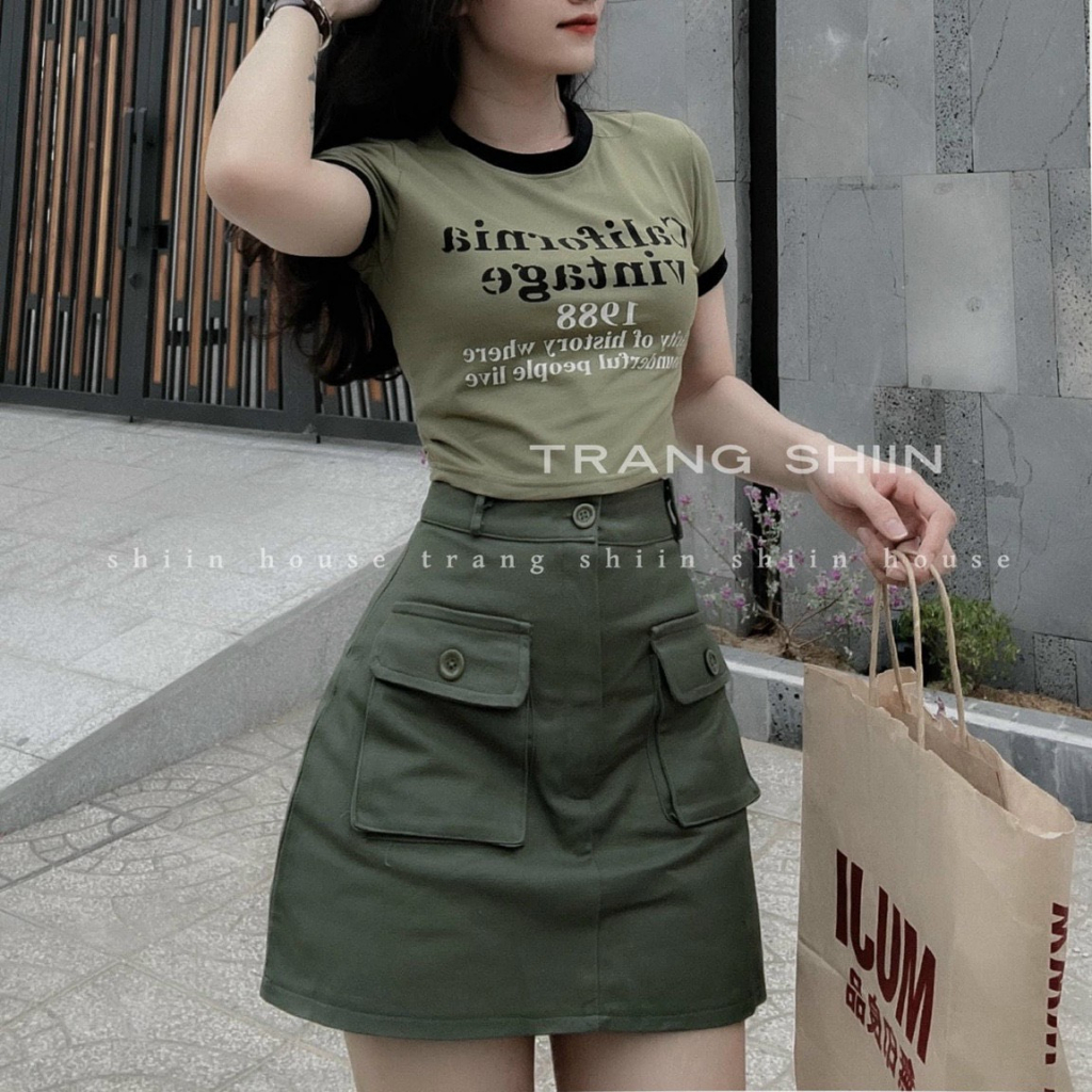 Sét bộ đồ nữ áo cotton cổ tròn xinh xắn họa tiết in chữ cá tính mix chân váy tuyết mưa ( có lót ) trẻ trung năng động