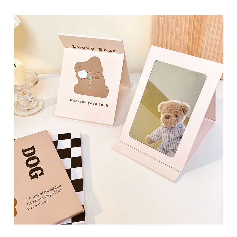 Gương giấy để bàn gương trang điểm gấp gọn hình gấu dễ thương Lovely Bear
