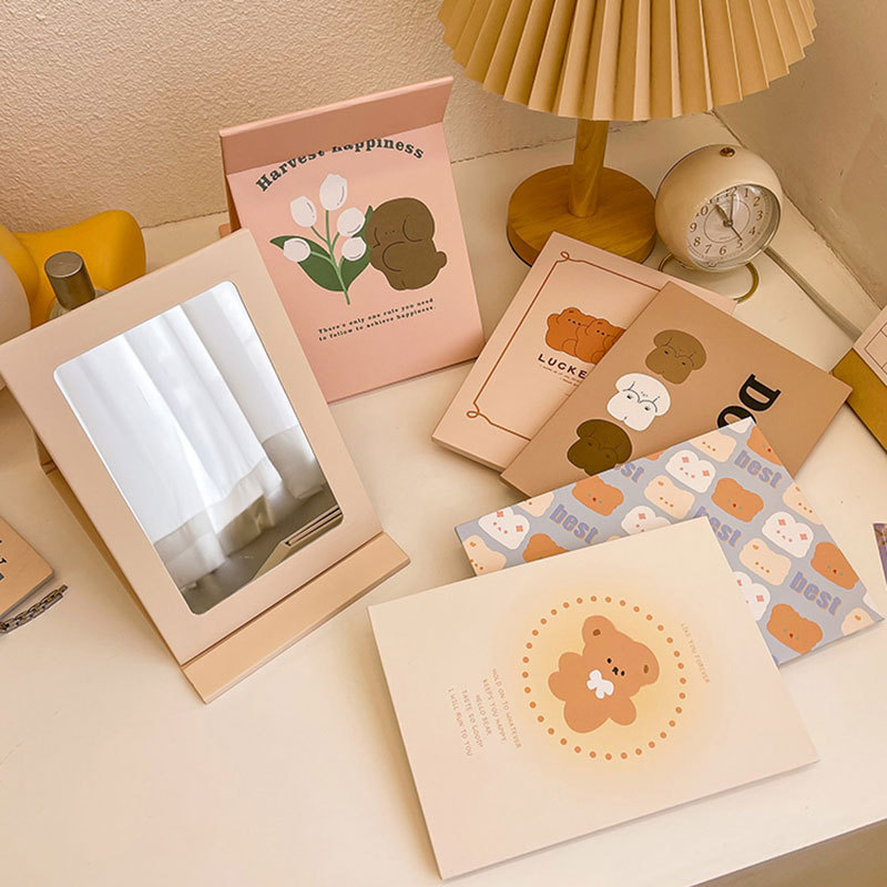 Gương giấy để bàn gương trang điểm gấp gọn hình gấu dễ thương Lovely Bear
