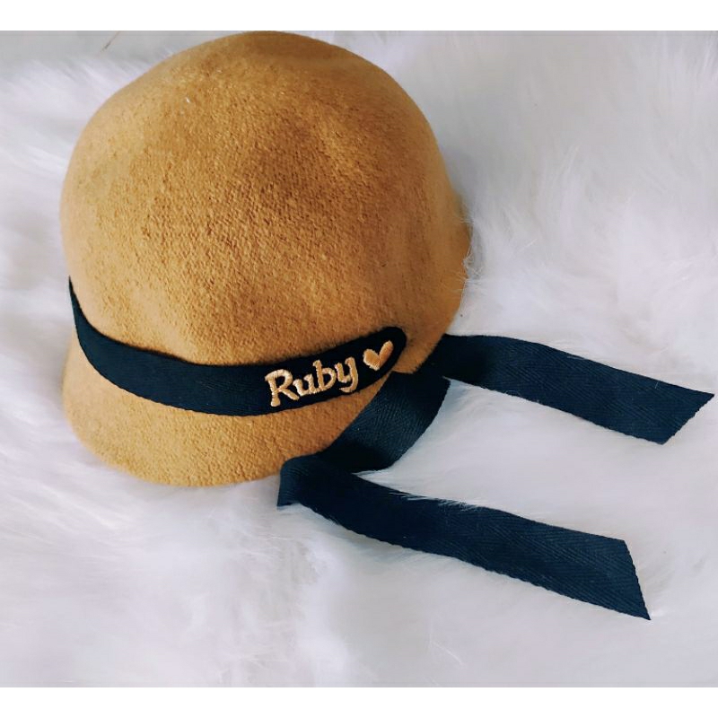 Mũ sợi len lông thỏ thêu tên theo yêu cầu cho bé