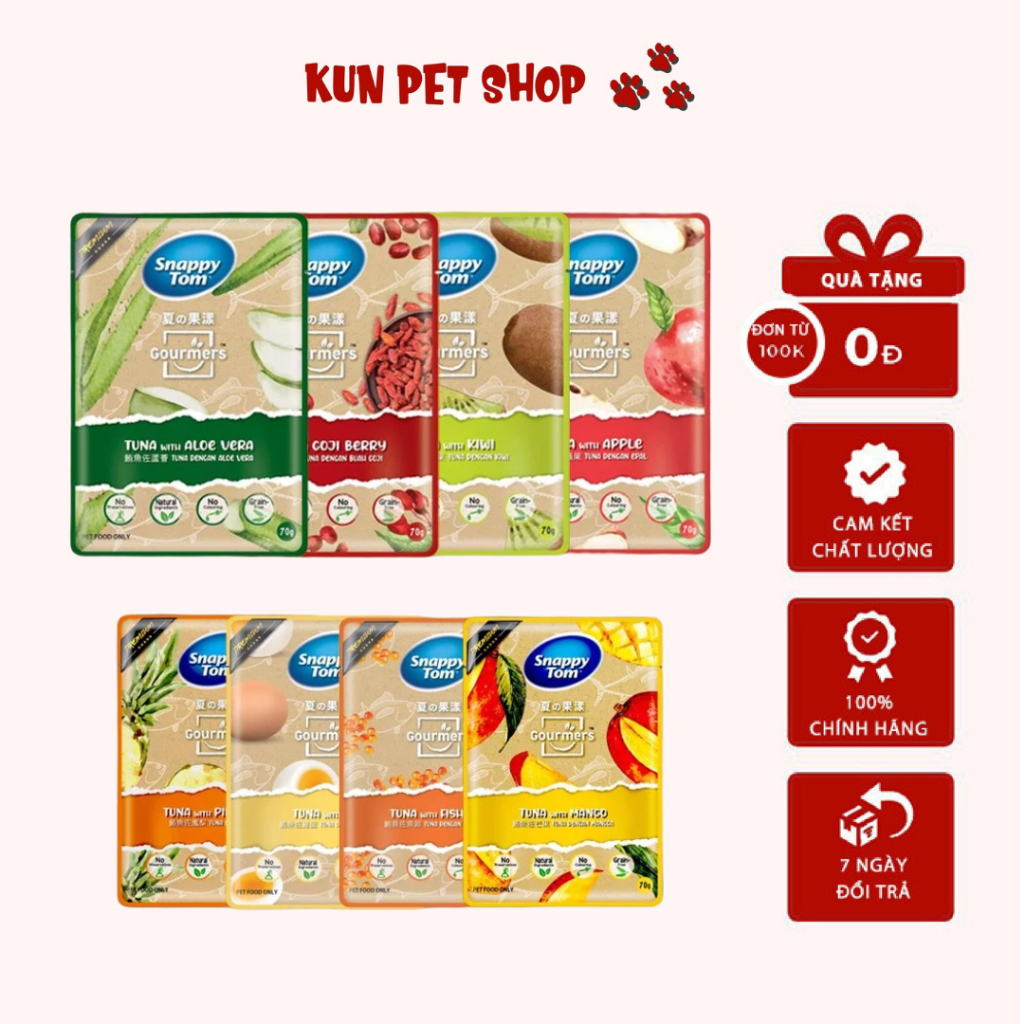 Pate Mèo SNAPPY TOM Gói 70g Vị Trái Cây - Pate Cho Mèo 8 Vị Dinh Dưỡng Bổ Sung Chất Xơ, Hỗ Trợ Dưỡng Da - Kun Pet Shop