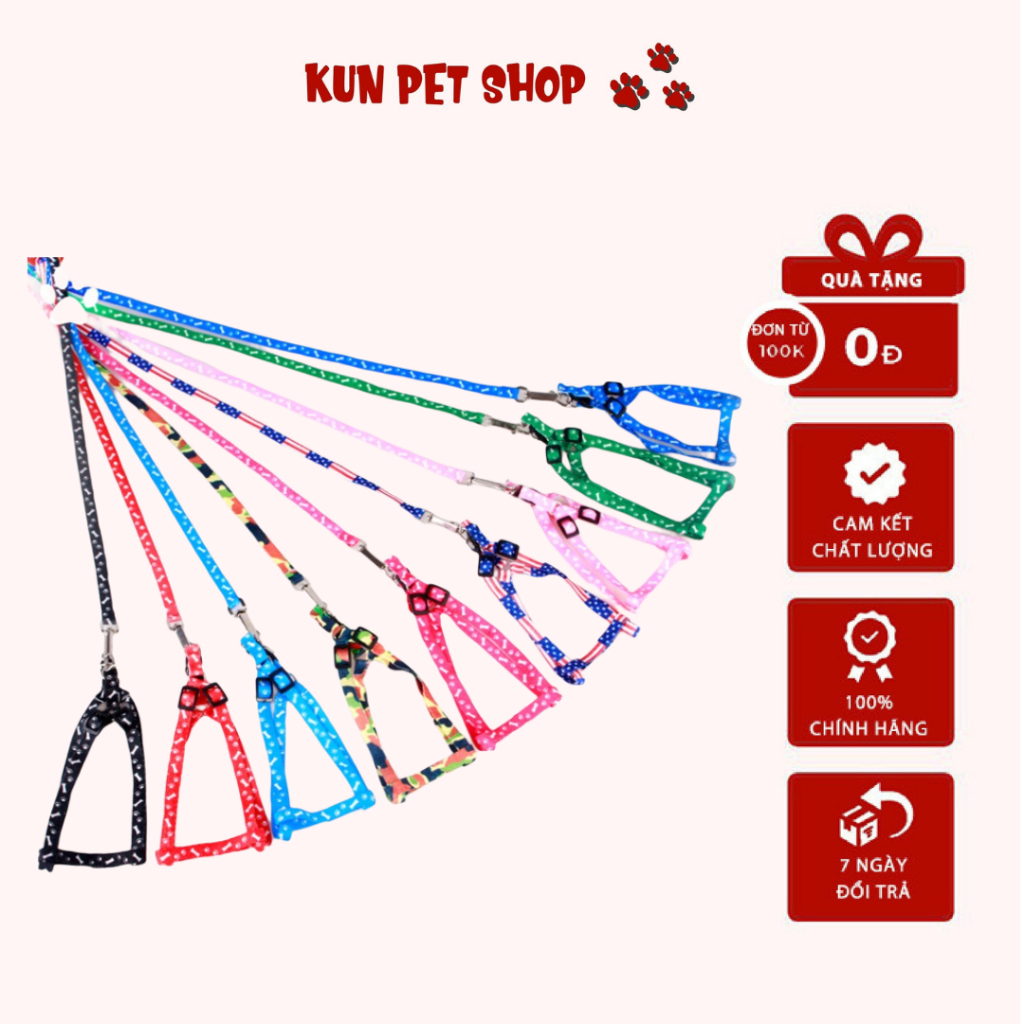 Dây Dắt Chó Mèo + Dây Yếm Đai Yên Ngựa Nhỏ Xinh Cho Chó Mèo (size S 1cm) - Kun Pet Shop