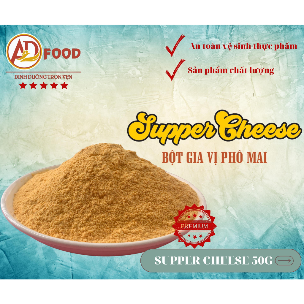 Bột gia vị phô mai Supper Cheese 50g-100g màu vàng vị mặn nhẹ, béo thơm, chuyên dùng cho các món lắc, chế biến xốt