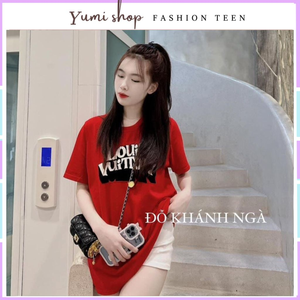 Áo thun tay lỡ nữ nam thời trang luôn vui tươi, áo phông unisex cộc tay màu đỏ tươi sáng.