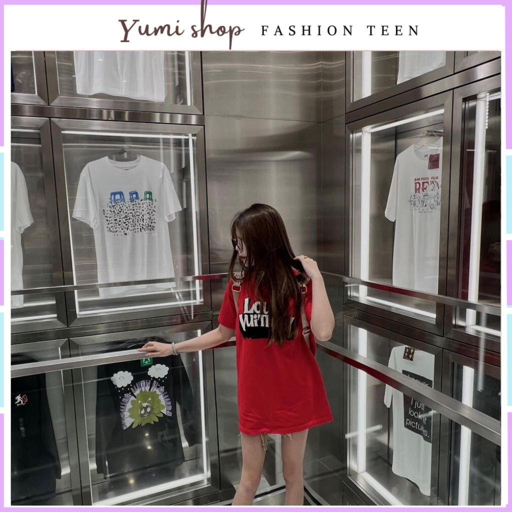 Áo thun tay lỡ nữ nam thời trang luôn vui tươi, áo phông unisex cộc tay màu đỏ tươi sáng.