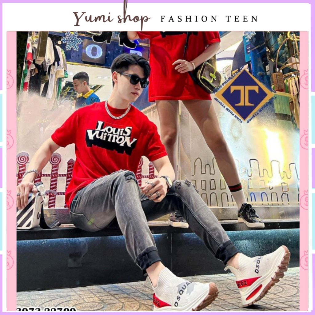 Áo thun tay lỡ nữ nam thời trang luôn vui tươi, áo phông unisex cộc tay màu đỏ tươi sáng.