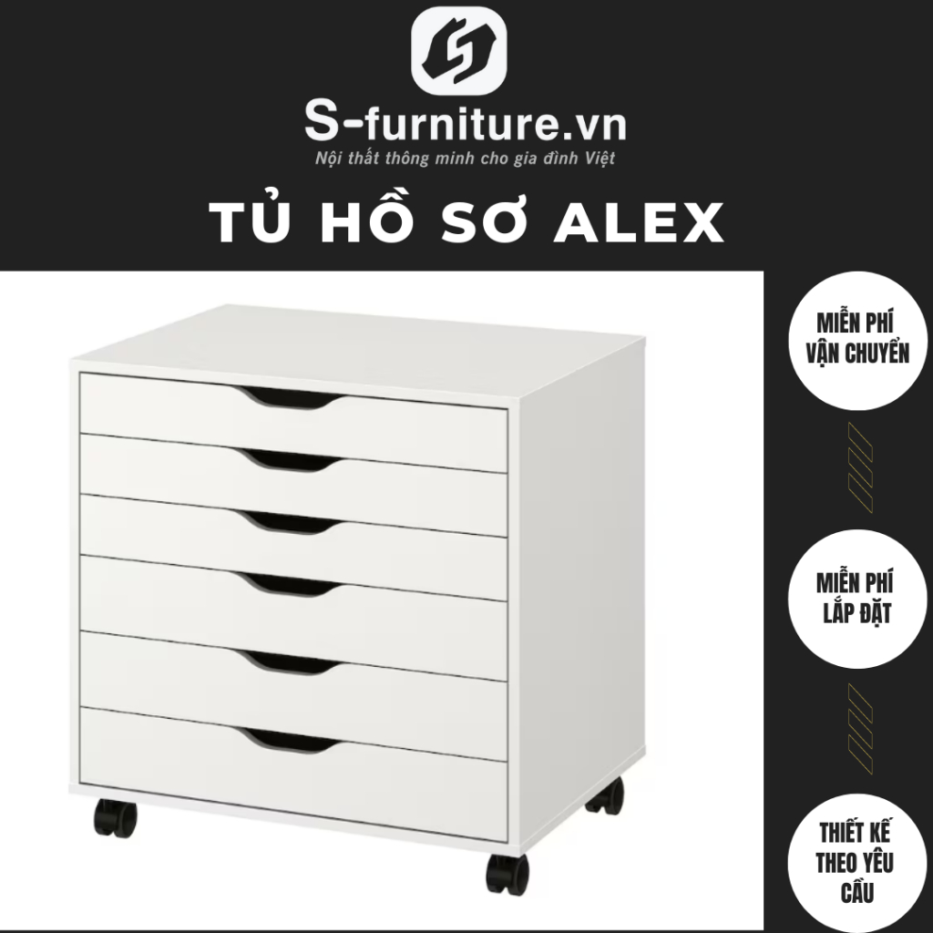 Tủ alex để hồ sơ tài liệu 5 ngăn kéo, Tủ ikea decor góc làm việc S-FURNITURE
