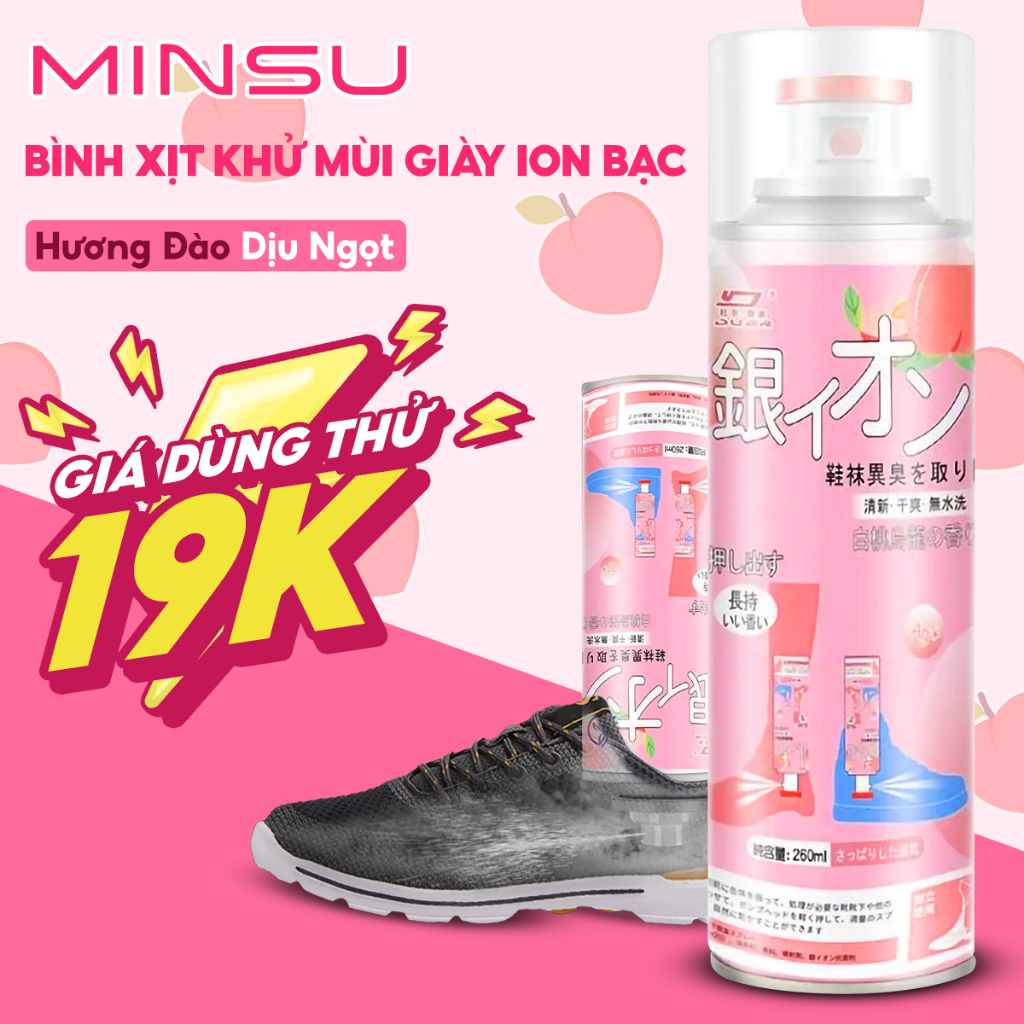 Chai xịt khử mùi hôi giày dép công nghệ nano bạc Ag+ Shoes 2h 1 lọ 260ml, bình làm thơm tủ để giầy, quần áo, vớ chân.