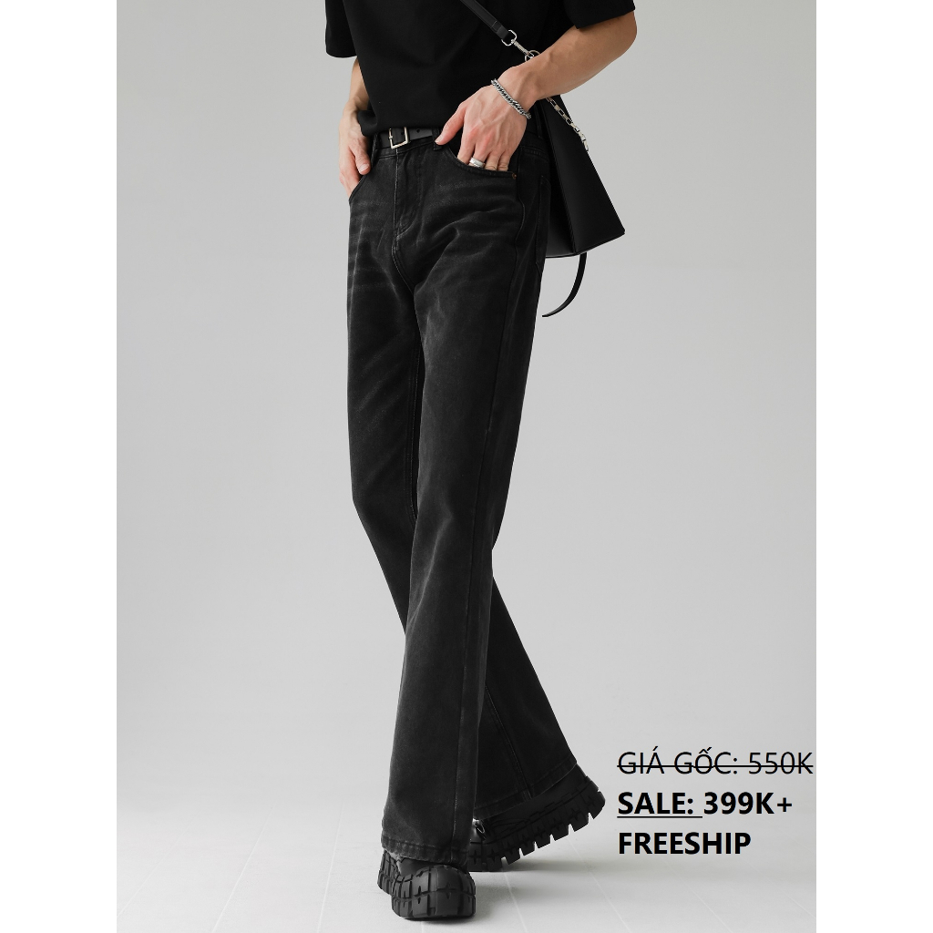 Quần jeans đen ống loe nhẹ