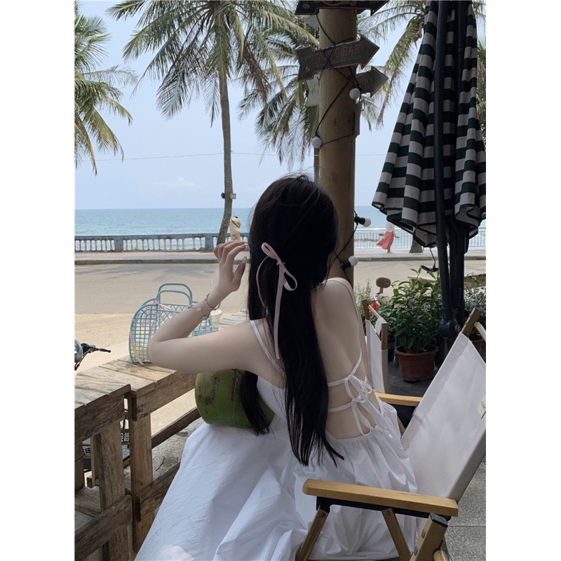 Đầm maxi 2 dây thắt nơ sau xinh xắn TABISHOP Váy maxi hở lưng có túi form đẹp đi chơi đi biển đi du lịch hottrend