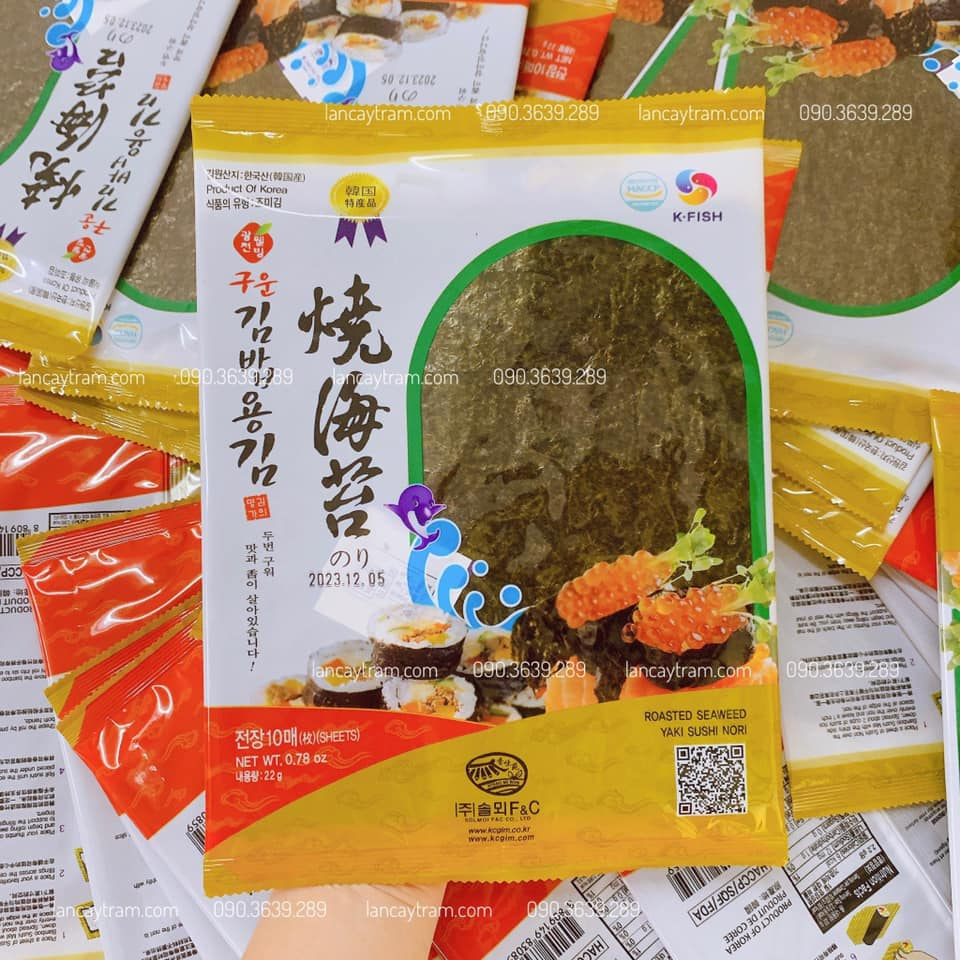 Rong Biển Hàn Quốc Cuộn Cơm, Làm Sushi, Kimbap Siêu Ngon, Lá Dày Xanh, Không Rách, Bịch 10 Lá