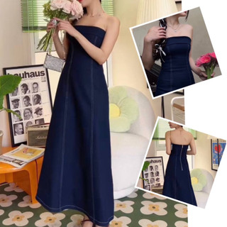 ĐẦM JEAN CUP NGỰ.C  DÁNG MIDI KHÓA KÉO SAU LƯNG