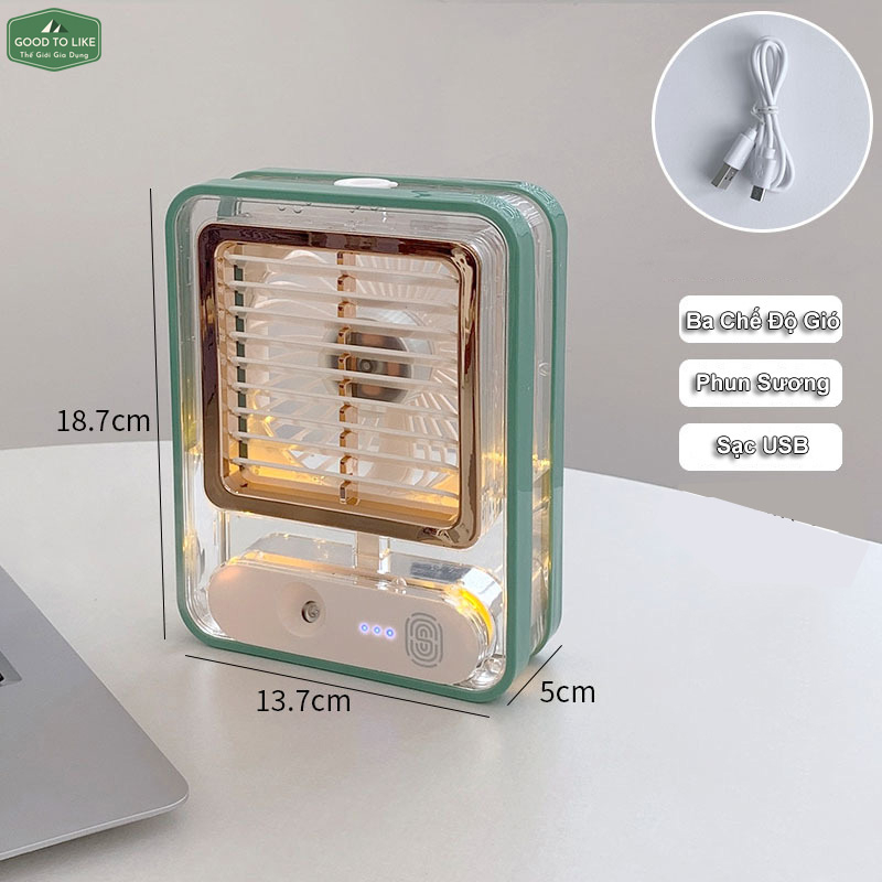Quạt Điều Hòa Hơi Nước Mini Để Bàn GoodToLike 3 Chế Độ Gió, Đèn Ngủ.Quạt Phun Sương Hơi Nước Mini 1500Ml