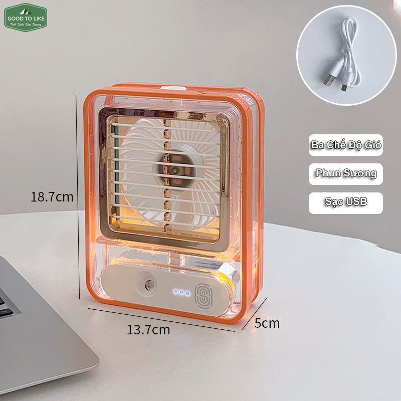 Quạt Điều Hòa Hơi Nước Mini Để Bàn GoodToLike 3 Chế Độ Gió, Đèn Ngủ.Quạt Phun Sương Hơi Nước Mini 1500Ml