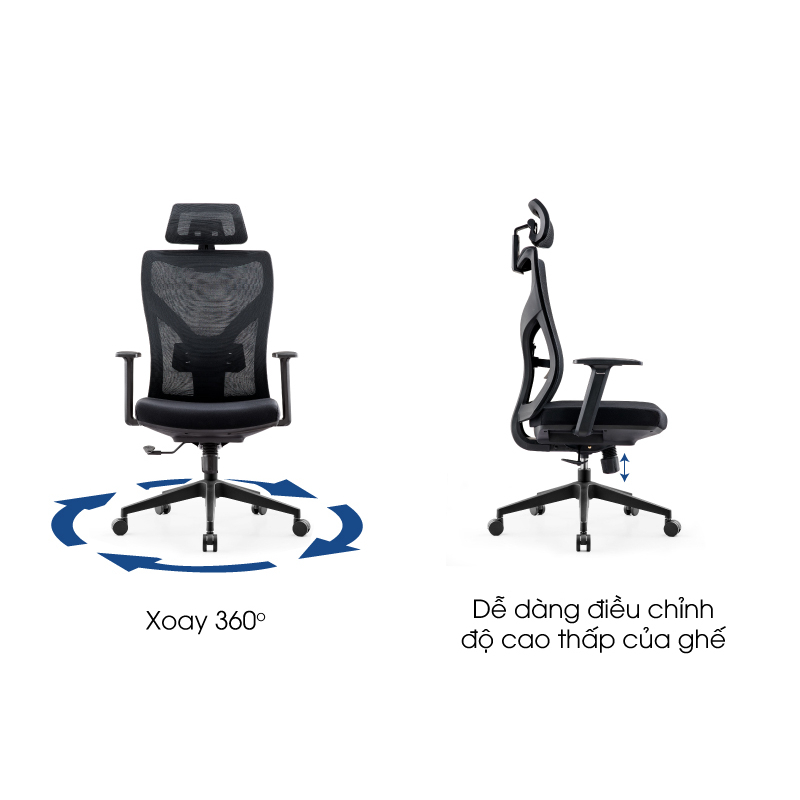 Ghế xoay văn phòng công thái học Ergonomic GOVI R02TD ngả lưng tốt, lưới thoáng mát, đệm êm ái bảo vệ sức khỏe