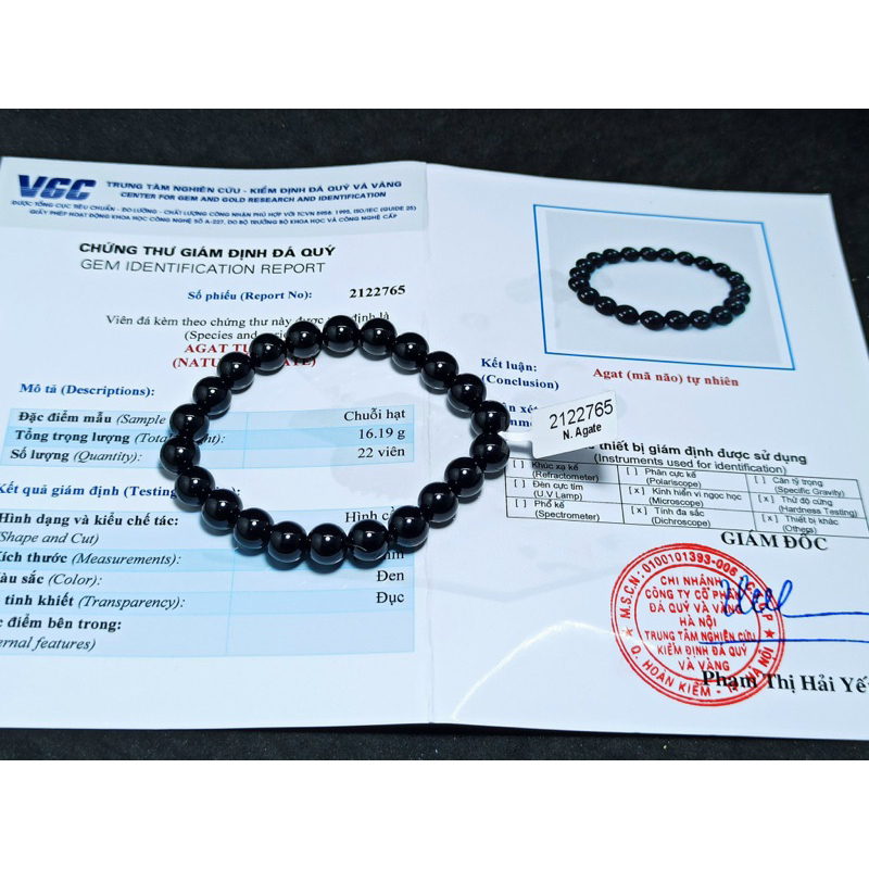 Vòng tay chuỗi hạt mã não đen tự nhiên cực quý hiếm, có giấy kiểm định