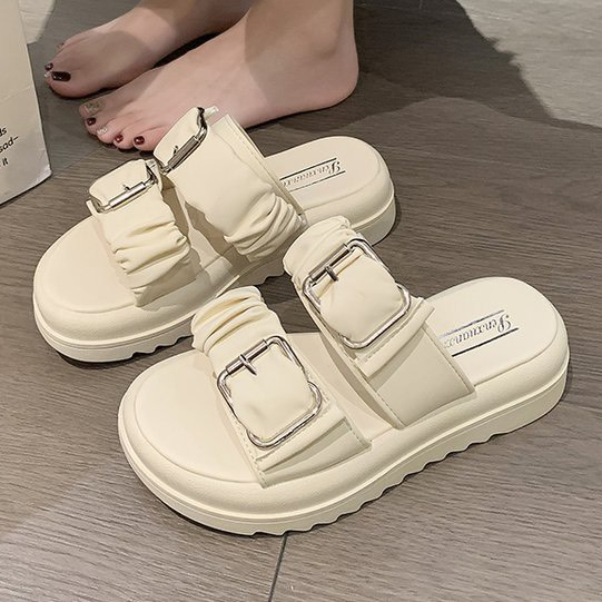 Dép lê nữ đế cao 2 quai dúm, dép quai ngang nữ đế cao 5cm hàng quảng châu