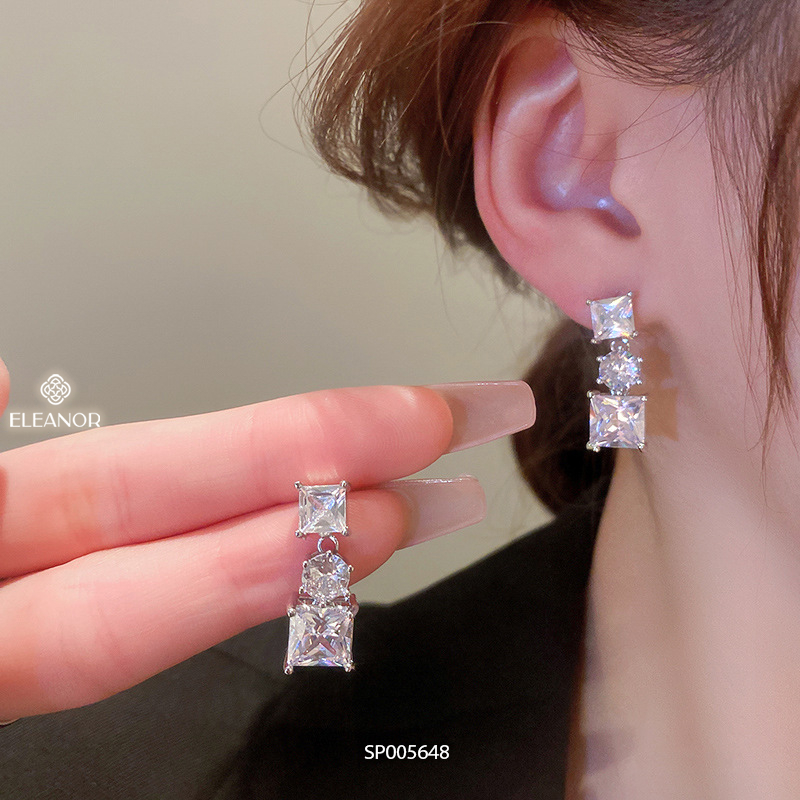 Bông tai nữ chuôi bạc 925 Eleanor Accessories dáng dài đính đá phụ kiện trang sức 5648