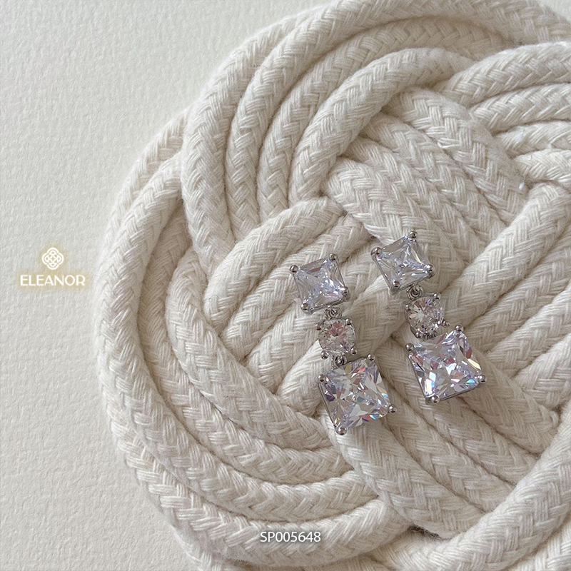 Bông tai nữ chuôi bạc 925 Eleanor Accessories dáng dài đính đá phụ kiện trang sức 5648