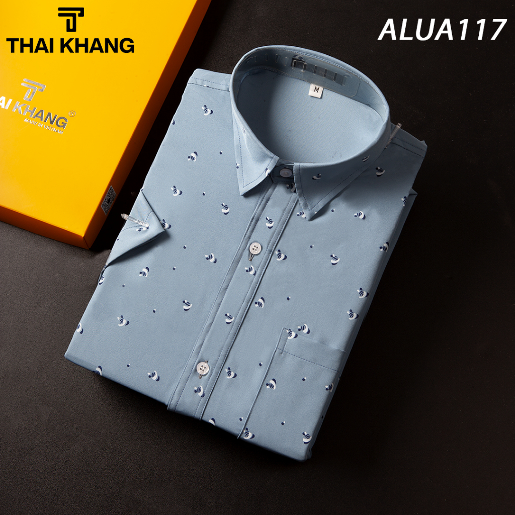 Áo sơ mi nam ngắn tay trung niên THÁI KHANG vải lụa co giãn mềm mịn form rộng classic ALUA11