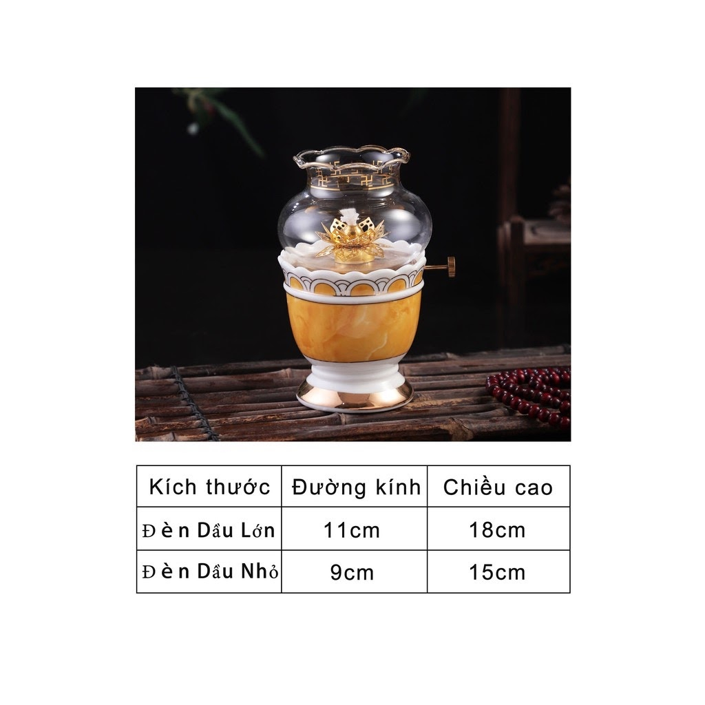 Đèn dầu sứ họa tiết đá hoa cương vàng – nhiều kích thước