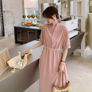 Đầm váy freesize cổ trụ rút eo 2 màu