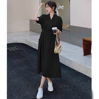 Đầm váy freesize cổ trụ rút eo 2 màu