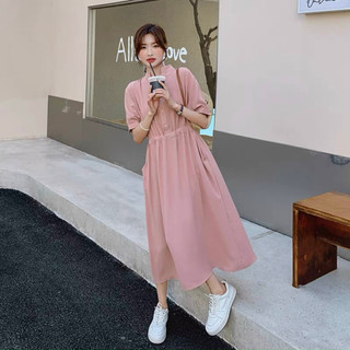 Đầm váy freesize cổ trụ rút eo 2 màu
