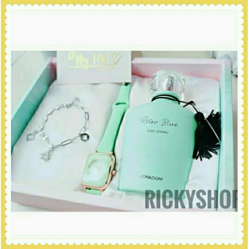Bộ Quà Tặng Nước Hoa RETRO BLUE Đồng Hồ Bộ Lắc Tay Nữ Bạn Gái Lễ Tình Nhân Valentine 8/3 Noel Tết
