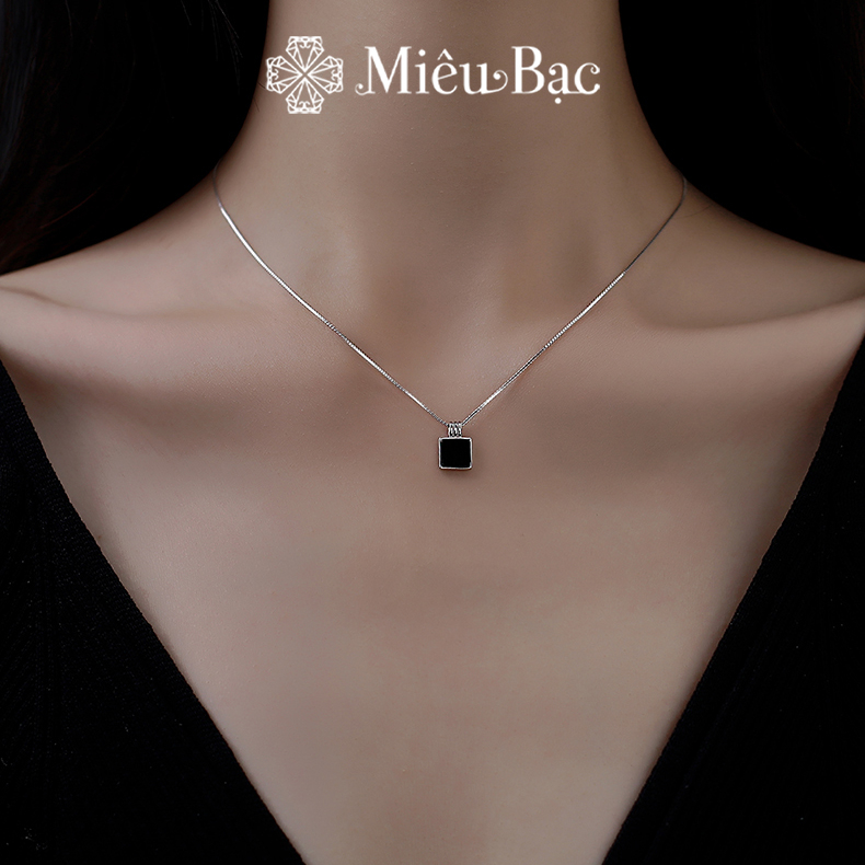 Dây chuyền bạc nữ Miêu Bạc vòng cổ đá vuông đen chất liệu bạc S925 thời trang phụ kiện trang sức MD30