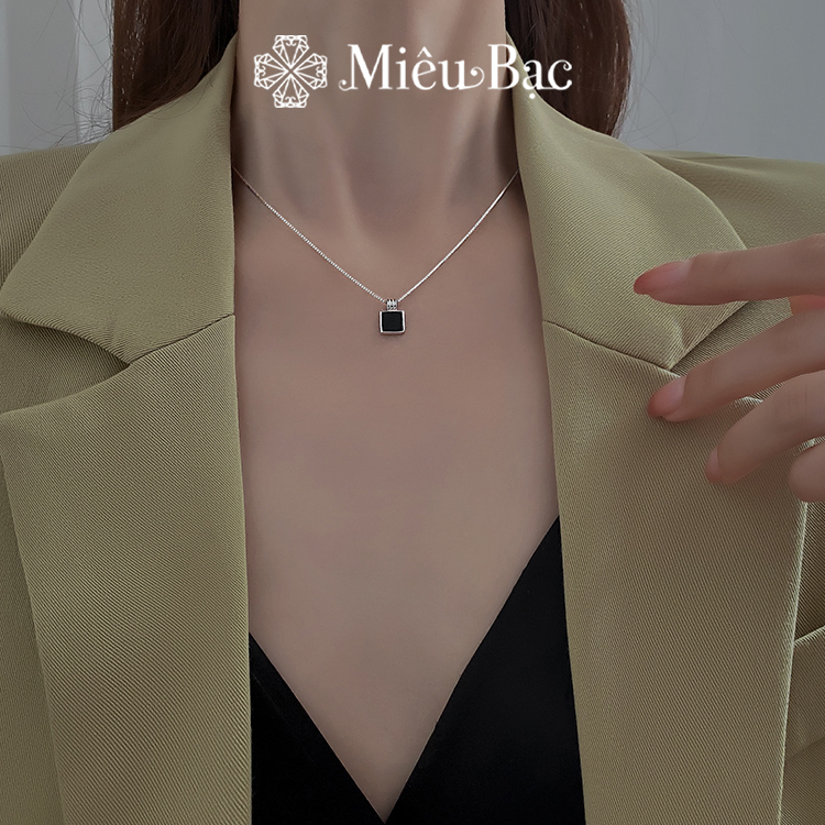 Dây chuyền bạc nữ Miêu Bạc vòng cổ đá vuông đen chất liệu bạc S925 thời trang phụ kiện trang sức MD30