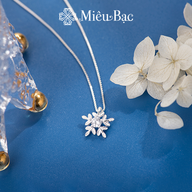 Dây chuyền bạc nữ hoa tuyết đính đá Miêu Bạc vòng cổ xinh chất liệu bạc S925 thời trang phụ kiện trang sức nữ D400625