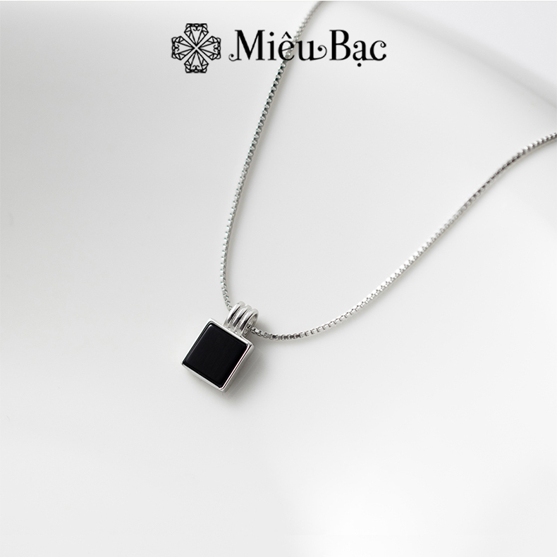 Dây chuyền bạc nữ Miêu Bạc vòng cổ đá vuông đen chất liệu bạc S925 thời trang phụ kiện trang sức MD30
