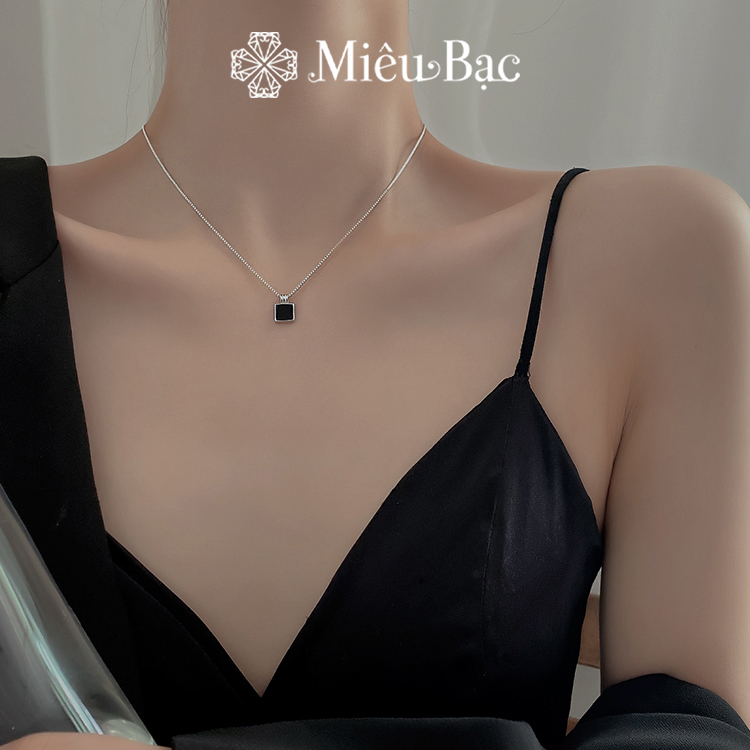 Dây chuyền bạc nữ Miêu Bạc vòng cổ đá vuông đen chất liệu bạc S925 thời trang phụ kiện trang sức MD30