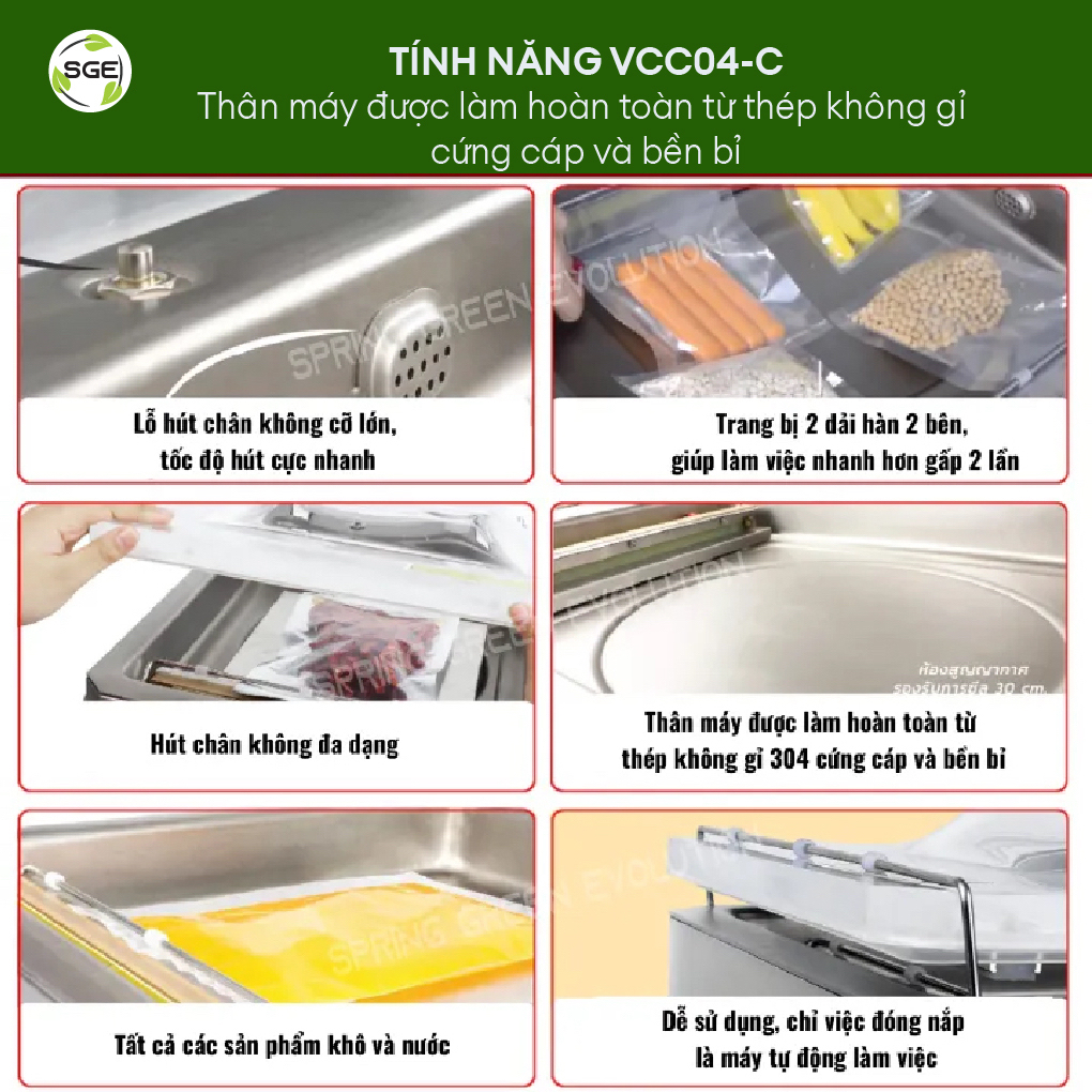 Máy Hút Chân Không Buồng Công Nghiệp SGE VCC04-C Hàn Hút Mọi Thực Phẩm Mọi Loại Túi - Tặng Phụ Kiện, Túi Hút Chân Không