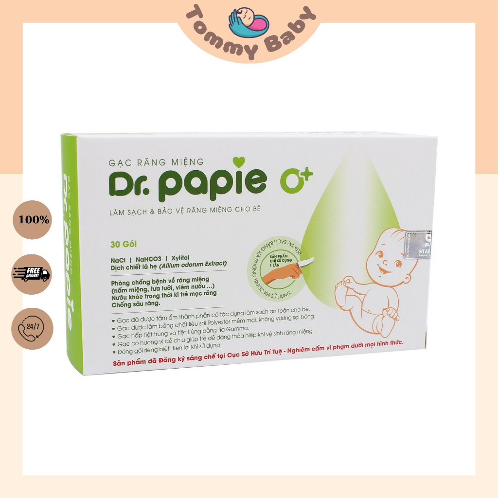 Gạc Rơ Lưỡi Dr Papie vệ sinh răng miệng cho bé - Hộp 30 gói